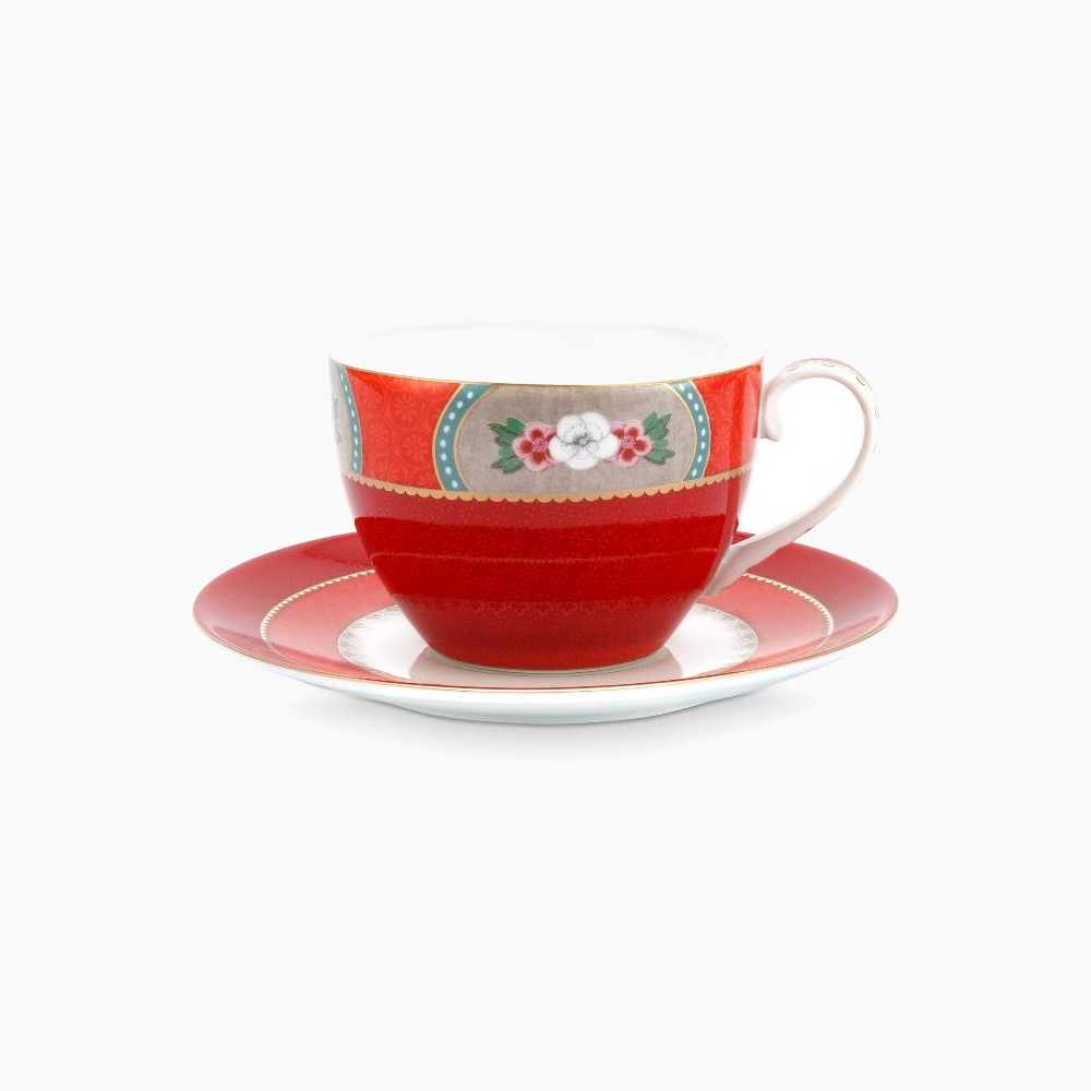 Blushing Birds Cappuccino Cup & Saucer Red