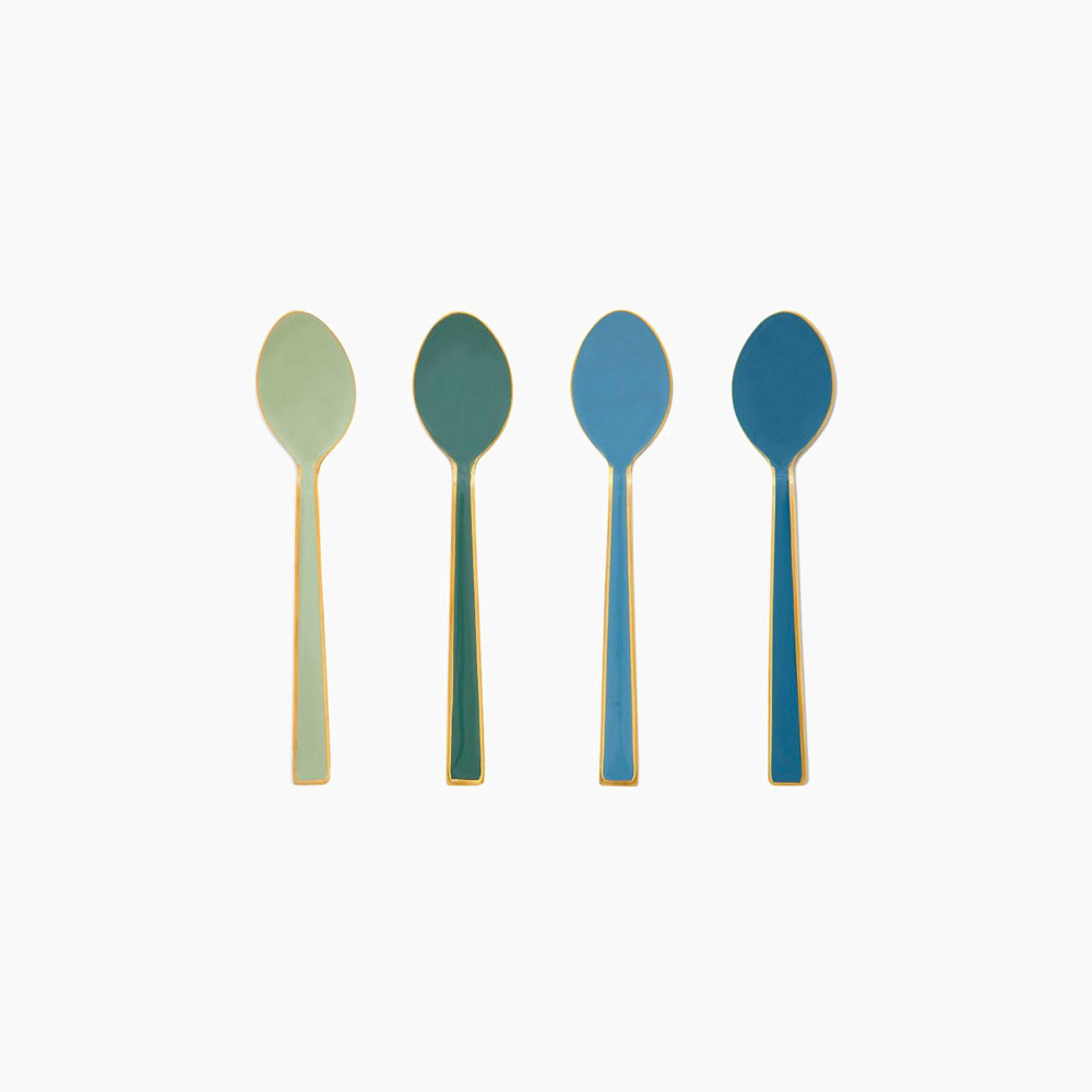 Set of 4 Spring to Life Green/Blue Enamel Spoons 
