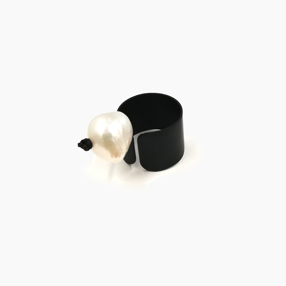 Black Ring with White Pearl