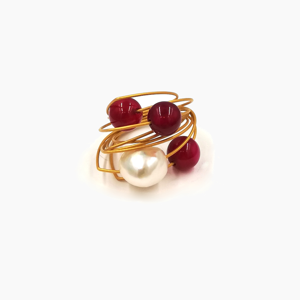 Gold Wire with Red Balls & White Pearl